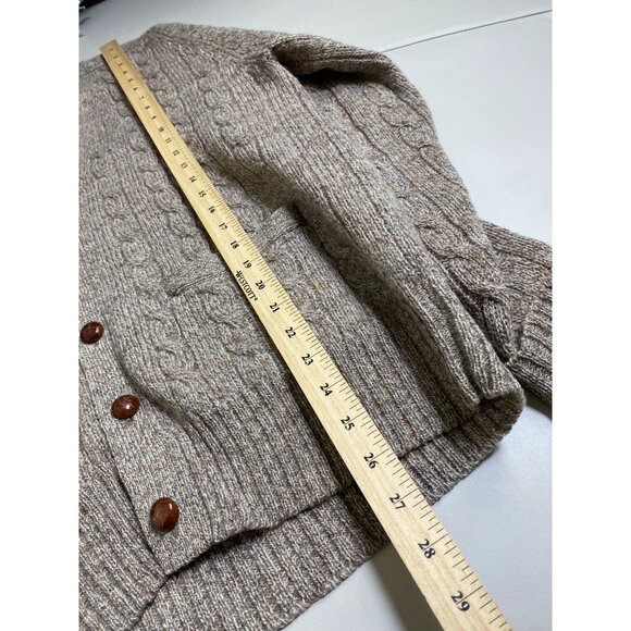 Lord & Taylor Shetland Wool Mens Wool Cable Knit Cardigan Sweater Sz Large Beige - Picture 6 of 14
